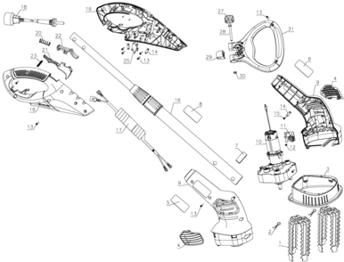 Default Diagram and Parts List for GC150 Type 1 Black and Decker Cultivator